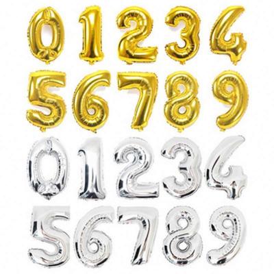 China Foil foil foil foil foil//digital birthday 16 inch gold foil and silver foil balloons kids 0-9 birthday party decorations 501-1 for sale