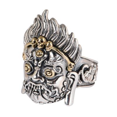 China A Religious 925 Sterling Silver The Tibetan Buddhist God of Wealth Retro Fashion Ethnic Man Style Open Ring for sale