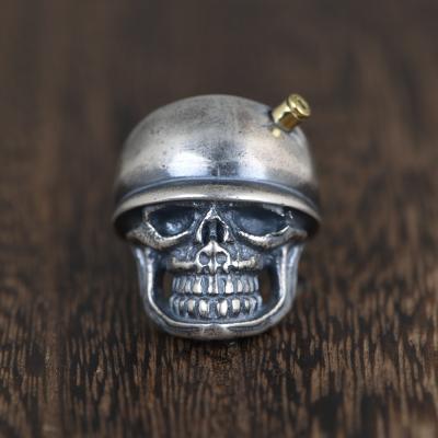 China Vintage 925 Sterling Silver Retro Personality Bullet Skull Man Ring Hip Hop Fashion Punk Gift for sale