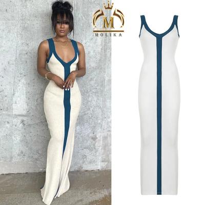 China New Arrival Women Breathable Dresses Ribbed Knit Maxi Dresses Women Vintage Slim Long Casual Lady Dress Club Elegant Dress for sale