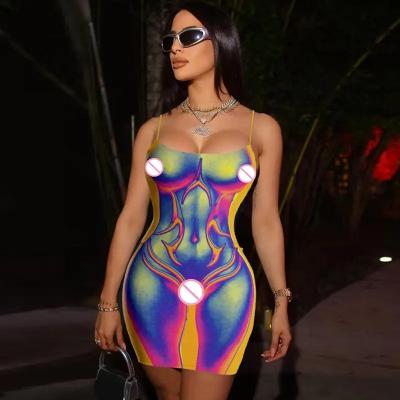 China Summer New Arrivals Breathable Women Club Sexy Club Bodycon Mini Dress Women Casual 3D Print Body Wear Slim Fit Dress for sale