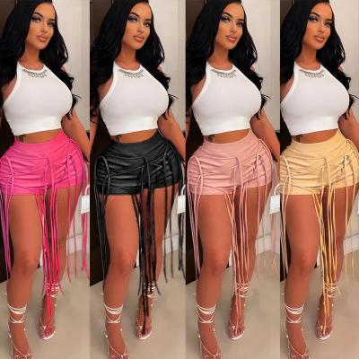 China Anti-wrinkle Newcomers Springs Summer Womens Faux Leather Shorts Pants Bottoms Casual Tassel PU Leather Womens Shorts for sale