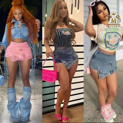 China High Quality Women's Breathable Denim Shorts Basic Irregular Denim Women's Patchwork Zipper Casual Stretch Pocket Shorts Jeans Summer for sale