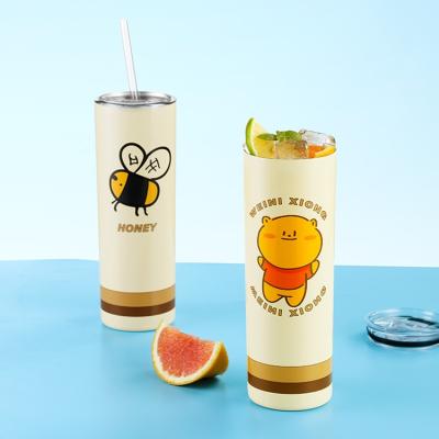 China DIY Viable 20oz Sublimation Straight Empty Mug With Lid And Straw Cartoon Stainless Steel Vacuum Insulated Tea Drink Mug for sale