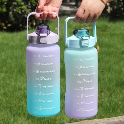 China Viable Wholesale 2L Gradient Color Leakproof Fitness Sports Motivational Water Bottle With Marker And Time Straw for sale