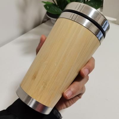 China OEM ODM 15oz Durable Double Shell Stainless Steel Wall Heat Insulation Bamboo Wooden Coffee Mug With Cover for sale