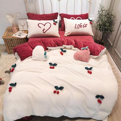 China Nondisposable Flannel Cherry Embroidery Children's Quilt Cover Quilt Cover Bedding Comforter Set for sale