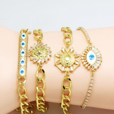 China FASHION Hand Eye Charms Newest Zircon Multi-shape Tennis Charm Chain Bracelet Adjustable Ring Evil Eye Enamel Bracelet for sale