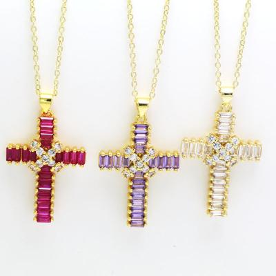 China Vintage Personalized Zircon Pave Cross Shape Women Diamond Christian Jewelry For Girls Cross Pendant Necklace for sale