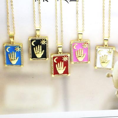 China Europe and America 18K Gold Plated Square Pendant Enamel Oil Drip Necklaces Gold Plated Zodiac Horoscope Arcana Tarot Card for sale