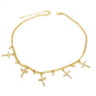 China TRENDY Women's Simple 18k Gold Plated Micro Pave Small Cross Pendant Virgin Mary Charm Choker Necklace Butterfly Pendant Necklace for sale