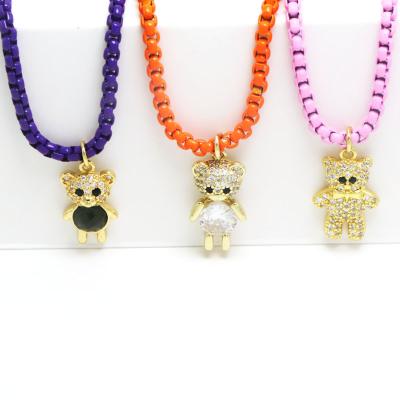 China TEDDY Bear NecklaceH Heart Lady Bear Mother Bear Charm Jewelry Wholesale Animal Pendant Chain Jewelry Brass Enamel Pendant FASHIONABLE Necklace for sale