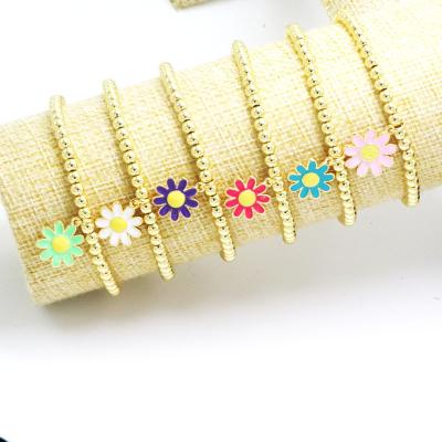 China 2021 TRENDY Little Daisy Beaded Bracelet 4MM Enamel Sunflower Multicolor Women's Bracelet for sale