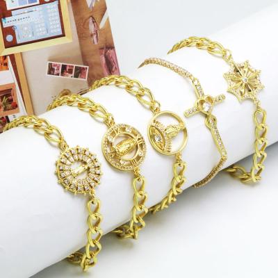 China TRENDY 2021Micro inlayZircon Gold Charm Bracelet Jewelry 18K Gold Plated Religious Virgin Mary Jesus Bracelet For Women Cross for sale