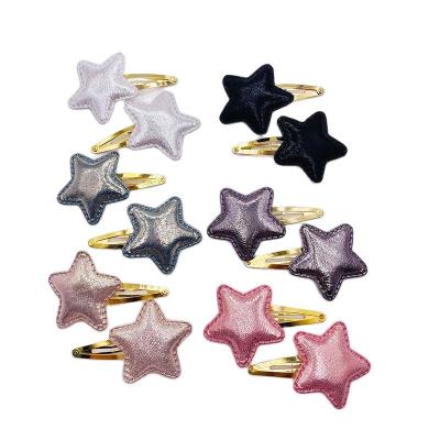 China New Sweet Soft Girls Hair Clips Kids Sparkle Cute PU Star Hairpins Plated Hair Barrette Hair Accessories for sale