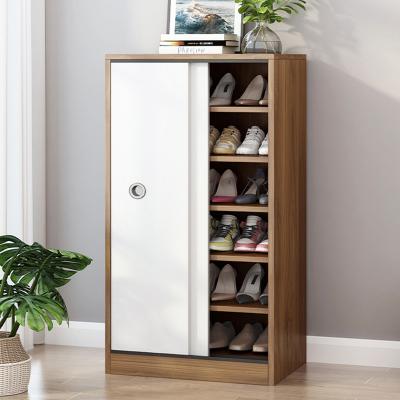 China Modern Wooden Large Storage Convertible Shoe Rack Sliding Door Shoe Cabinet Living Room Shoes Display Cabinet for sale