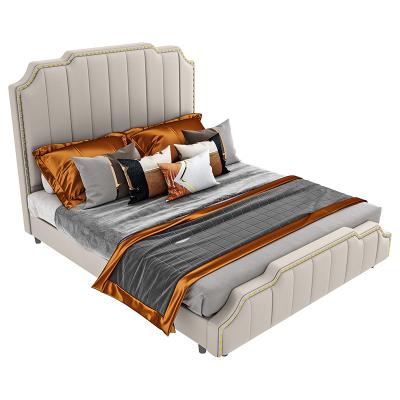 China Foldable Custom Home Bedroom Bed Frame Bed King Size Solid Wood PU Leather Double Bed for sale