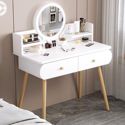 China Modern Mirror Foldable Cosmetic Dresser Dresser Furniture Bedroom Vanity Table With LED Light for sale