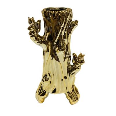 China New Crafts Home Decorations Garden Decoration Fairy Garden House Ornaments Tree Stump Gold Plated Ceramic Figurines for sale