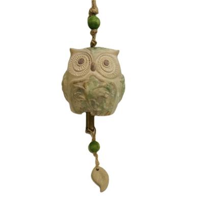 China Art Deco Fashion Indoor Outdoor Ceramic Decoration Garden Owl Memorial Wind Bell Chimes for sale