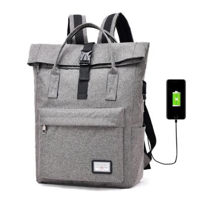 China With custom high quality USB cylinder office backpack fashion logo polyester mochilas backpacks with USB for sale