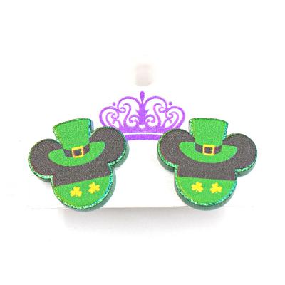 China Hot Popular Factory Sale St Patrick's Day Statement UV Printing Cowboy Hat Acrylic Stud Earring Western Jewelry Cute ERS576ER1351 for sale