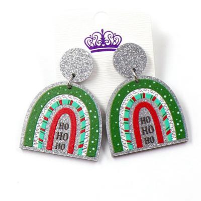 China ERS003ER1181 religious popular design HO HO HO Christmas Rainbow Glitter Acrylic dangle earrings for sale