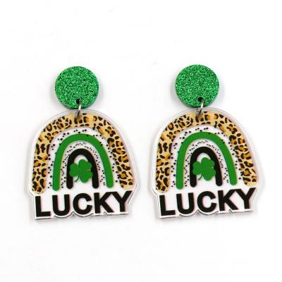 China Factory Price Religious St Patrick's Day ERS582ER1356 Statement Earrings For Women Jewelry Laser Cut Lucky Clover Acrylic Earrings for sale