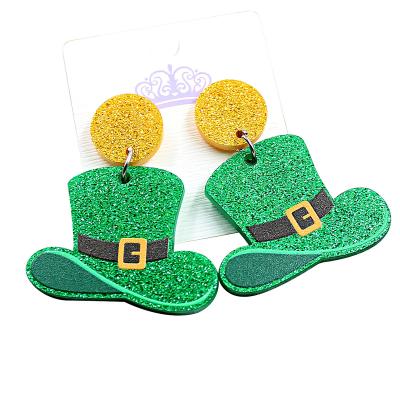 China ERS309HP108 Cute The New St. Patricks Hat Stud Leprechaun Glitter Listing Acrylic Earrings for sale