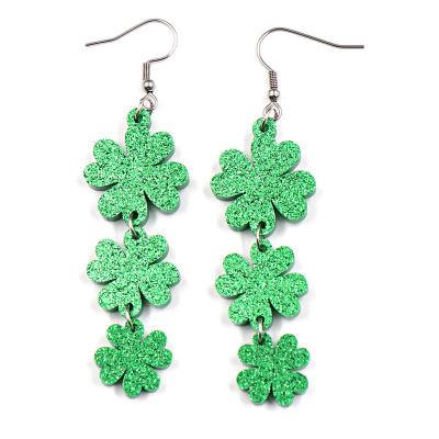 China Cute Hot Selling ERS251BER1328 Patrick's Day Four Leaf Clover Acrylic Statement Women Lucky Charm Earrings for sale