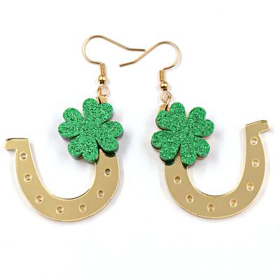 China New Design ERS252BER1329 Cute Patrick's Day Four Leaf Clover Statement Women Saddle Lucky Charm Acrylic Earrings for sale