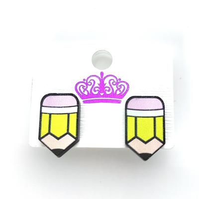 China Popular Design ERS400ER1094 Cute Pencil Laser Cut Small Glitter Cute Pastel Acrylic Women Earring Jewelry for sale