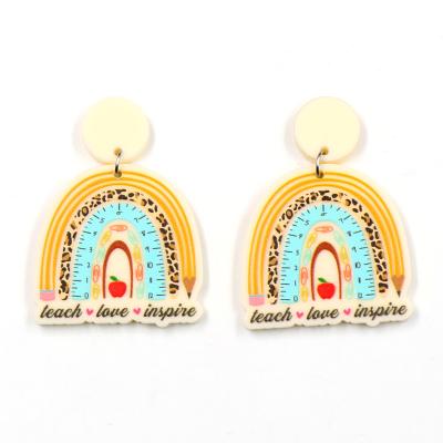 China New designTrend ERS658ER1453 Cute Teach Love Inspire Pencil Rainbow Apple Acrylic Drop Earrings for sale