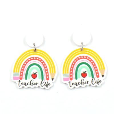 China Factory Price Religious Trend ERS657ER1454 Teach Love Inspire Pencil Rainbow Apple Acrylic Drop Earrings for sale