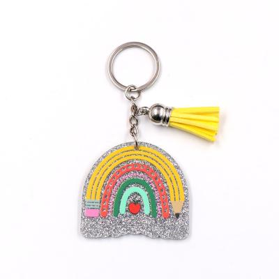 China KHS218KH1136 New Design 2023 New Rainbow Teacher's Day Gift Glitter Acrylic Key Chain for sale