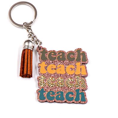 China Acrylics Hot Sale KHS219KH1124 2022 New Fashion Teach Key Chain Teacher's Day Gift Glitter Acrylic Keychain for sale