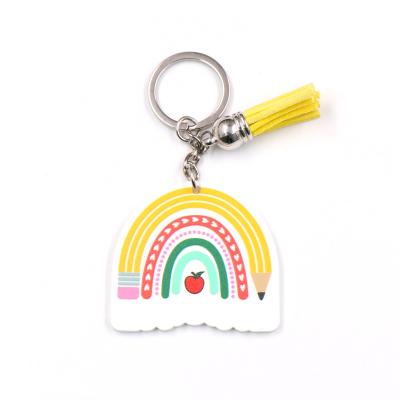 China KHS216KH1134 Acrylic Hot Selling 2023 New Rainbow Teachers' Day Gift Glitter Acrylic Key Chain for sale