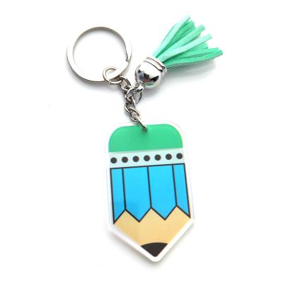 China Wholesale Best Selling KHS155KH1049 Acrylic Pencil Key Chain With Tassel Double Faced Printed Teacher Appreciation Gift Poster for sale