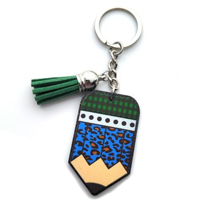 China Factory Wholesale KHS148KH1055 Acrylic Fashion Leopard Double Faced Teacher Appreciation Gift Plaid Pencil Printed Key Chain for sale