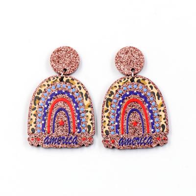 China Popular High Quality Jewelry Cute Women ERS627ER1416 4th of July Independence Day Rainbow Statement Acrylic Dangle Earrings for sale