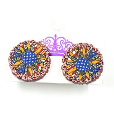 China Genuine cute ERS616ER1405 factory in current 4th of July Independence Day sunflower shape printed acrylic stud earrings for sale