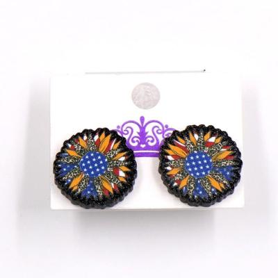 China Best Cute 4th of July Independence Day Sunflower Price ERS615ER1404 Fashion Factory Black Glitter Shape Printed Jewelry Stud Earrings for sale