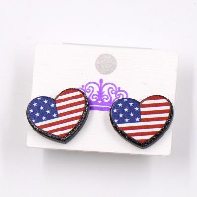 China Free shipping promotion ERS621ER1407 cute 4th of July Independence Day heart shape star printed for girl stud earrings for sale