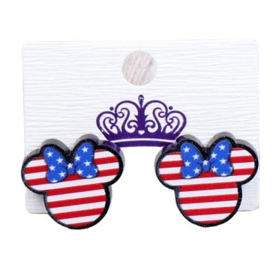 China ERS586ER1138 Factory Price Cute Independence Day Mouse With Acrylic Bow Stud Earrings for sale