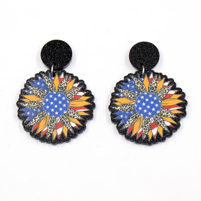 China Fashion Cute Women's 4th July Independence Day American Flag Sunflower Statement Top Jewelry ERS630ER1413 Dangle Earrings for sale