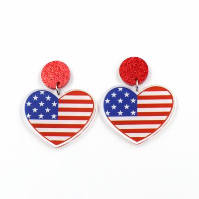 China New Arrival ERS634ER1420 Cute Women's Jewelry 4th of July Independence Day Flag Heart Statement Dangle Earrings for sale