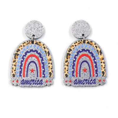 China Genuine Factory Women Jewelry ERS629ER1418 Cute July Independence Day Rainbow Statement Acrylic Dangle Earrings for sale