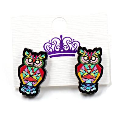 China ERS546ER1263 Morden Cute Style High Quality Laser Cut Acrylic Glitter Owl Print Earrings for sale