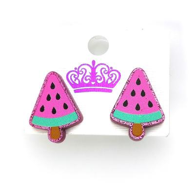 China Best price ERS434ER1036 watermelon ice popsicle stud earrings cute fruit pink glitter acrylic earrings for sale