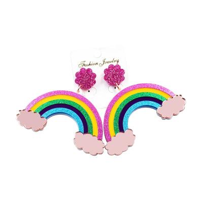 China Good Quality ERS332HP048 Cute Cute Rainbow Dangle Glitter Pink Mirror Acrylic Earrings for sale